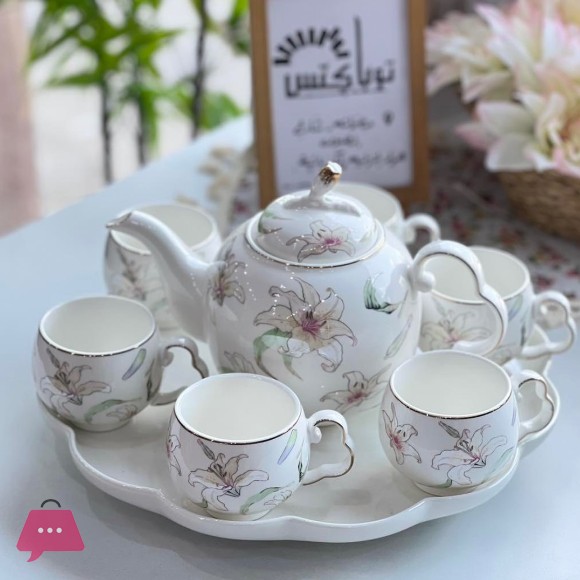 Elegant Flower Ceramic Tea Set with Revolving Tray