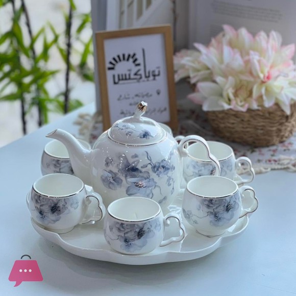 Elegant Flower Ceramic Tea Set with Revolving Tray