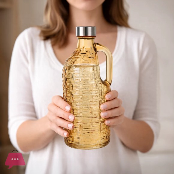Glass Beverage Bottle with Airtight Metal Cap and Handle - 1100ml