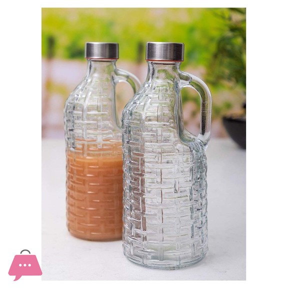 Glass Beverage Bottle with Airtight Metal Cap and Handle - 1100ml