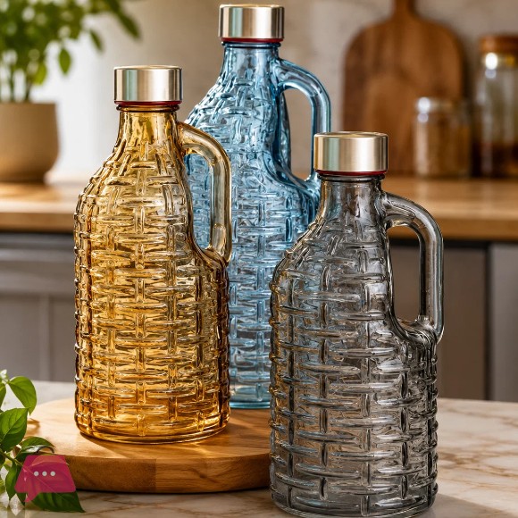 Glass Beverage Bottle with Airtight Metal Cap and Handle - 1100ml