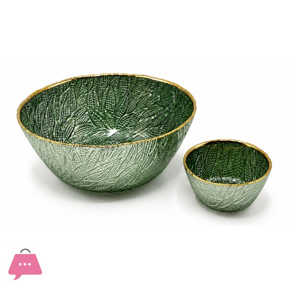 Elegant Leaf Design Glass Serving Bowls Set of 7