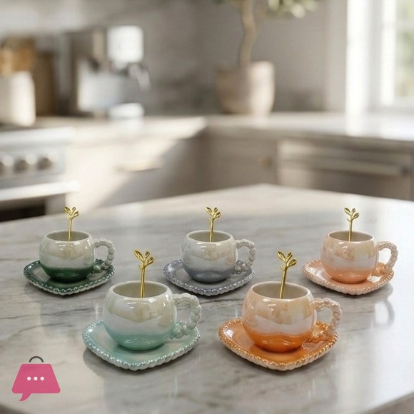 European Style Ceramic Coffee Cups with Saucers and Spoon 1Pcs