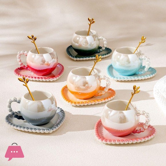 European Style Ceramic Coffee Cups with Saucers and Spoon 1Pcs