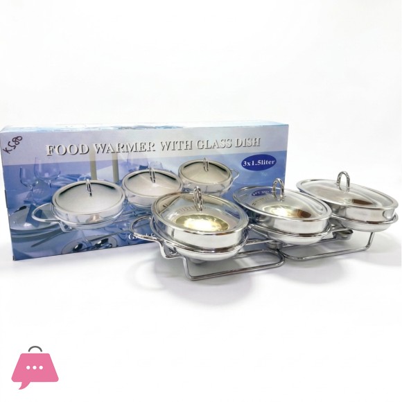 Food Warmer with Glass Oval Dish 3 x 1.5 Liter K580