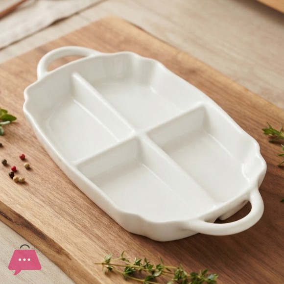 Four Section Serving Dish With Wooden Handle