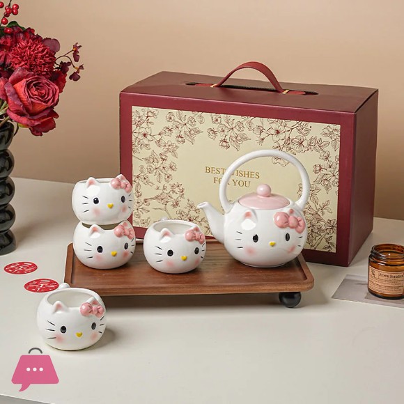 Hello Kitty Ceramic Teapot Tea Set Gift Box Cute Kettle Teacup Housewarming New Home Gift