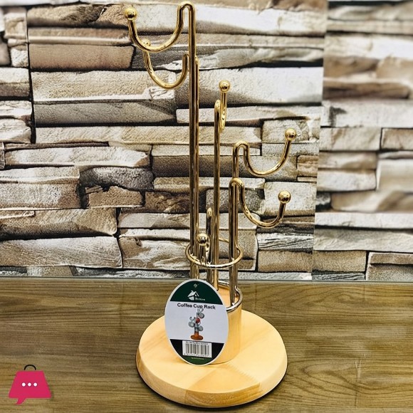 High Quality Wooden Base Stainless Steel Cup Stand Golden Color