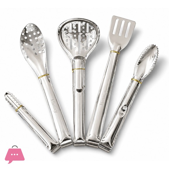 Homey Stainless Steel Golden Serving Tong – 5Pcs