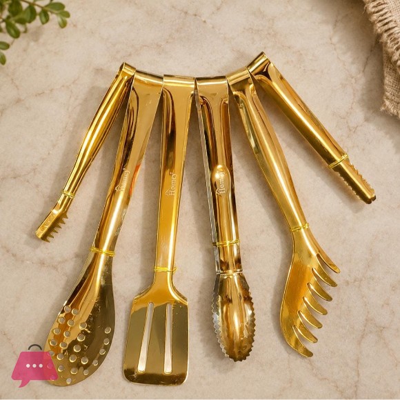 Homey Stainless Steel Golden Serving Tong - 6Pcs