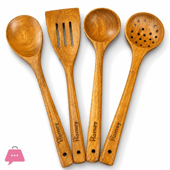 Homey Wooden Cooking Spoon - 4Pcs