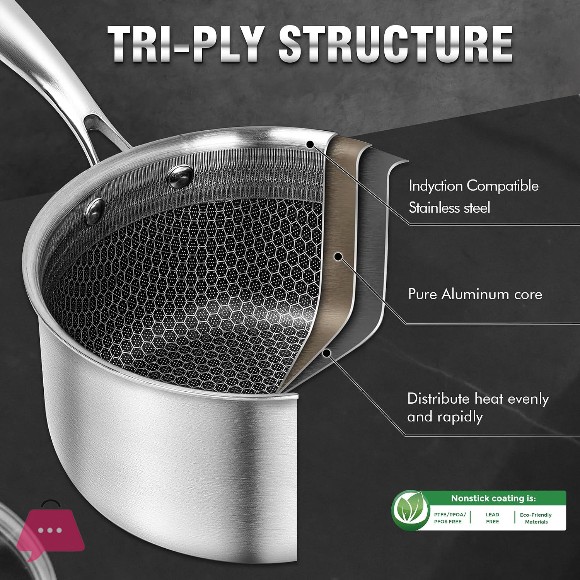Honeycomb Laser Coated Sauce Pan with Lid