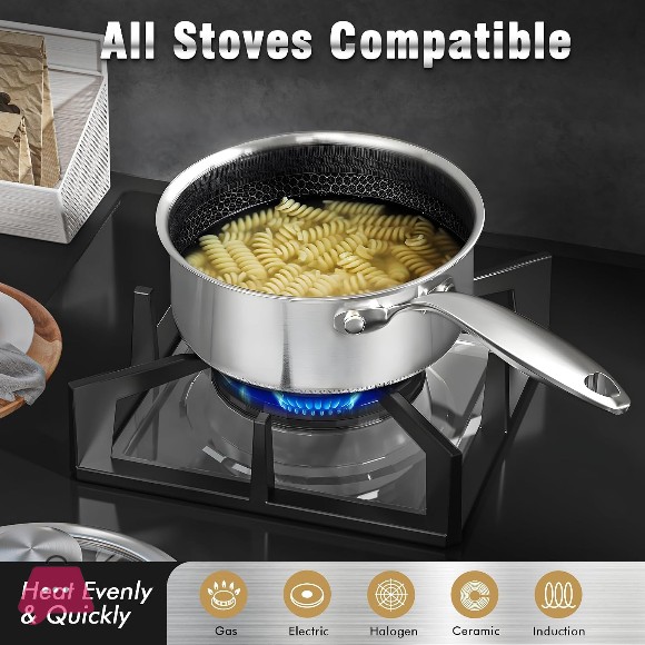 Honeycomb Laser Coated Sauce Pan with Lid