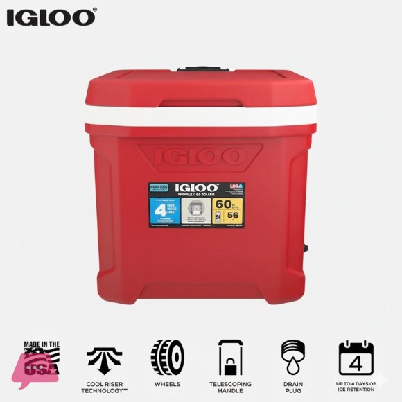 Igloo Profile 2 Rolling Cooler 60qt – Telescoping Handle - USA Made