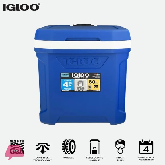 Igloo Profile 2 Rolling Cooler 60qt – Telescoping Handle - USA Made
