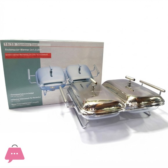 Inox Stainless Steel Rectangular Warmer 2 x 1.5 Liter KE00