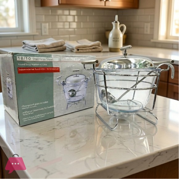 Inox Stainless Steel Round Soup Warmer With Ladle 4 Liter KF10
