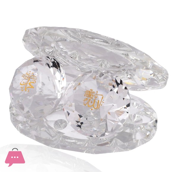 Islamic Muslim Gift Seashell Shaped Crystal Showpiece Collectible with Allah and Mohammed Prints