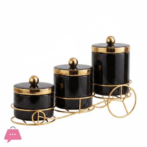 Luxury Ceramic Canister Set with Metal Stand 3-Piece Storage Jars for Kitchen Coffee Sugar & Spices