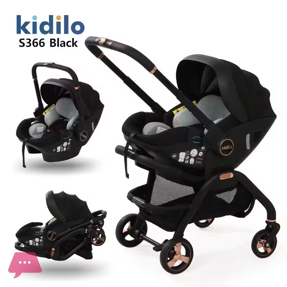 Kidilo 3 in 1 Baby Stroller & Car Seat Travel System – Reversible Luxury Pram for Newborn to Toddler - S366