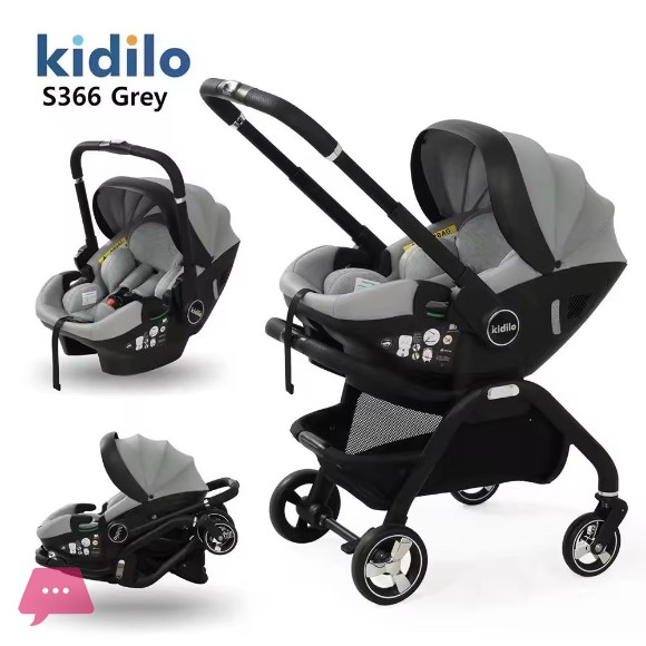 Kidilo 3 in 1 Baby Stroller & Car Seat Travel System – Reversible Luxury Pram for Newborn to Toddler - S366