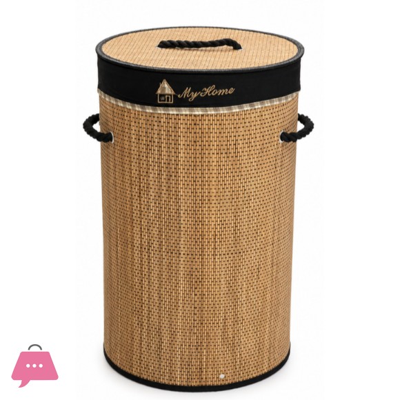 Light Brown Bamboo Round Laundry Basket with Lid