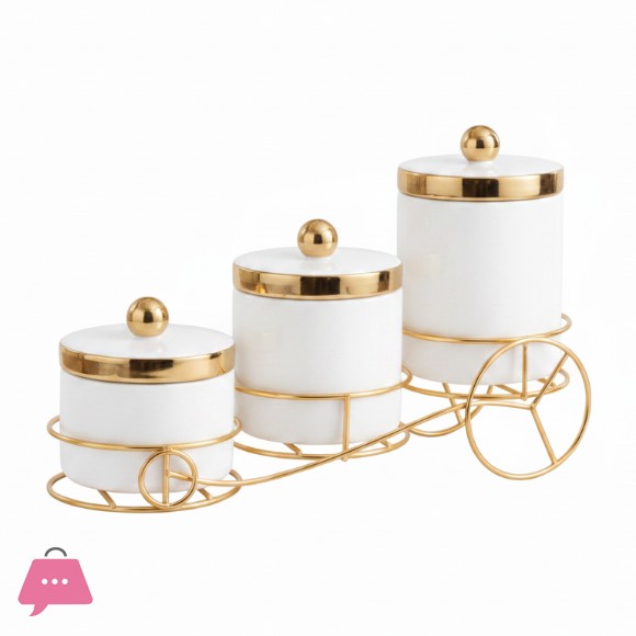 Luxury Ceramic Canister Set with Metal Stand 3-Piece Storage Jars for Kitchen Coffee Sugar & Spices