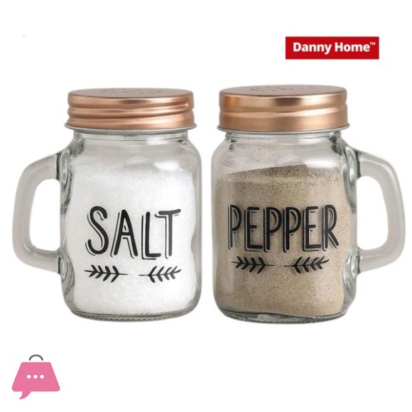 Mason Jars Salt and Pepper Shaker Set Handle Lid