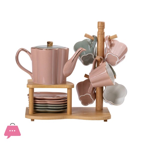 New Stylish Tea Set With Bamboo Stand - 14 pieces