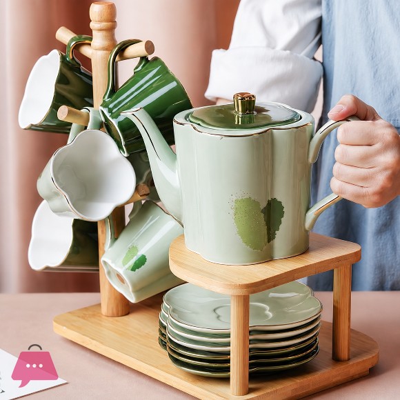 New Stylish Tea Set With Bamboo Stand - 14 pieces