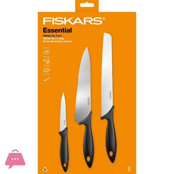 Original Fiskars Essential Starter Set Plastic Black Knife Set 1065583