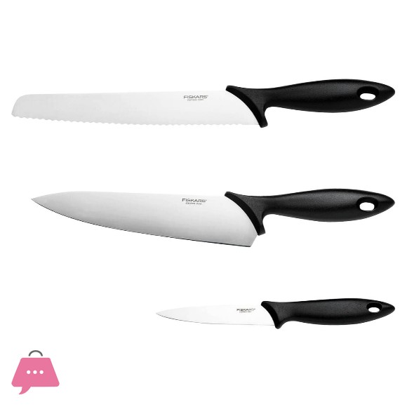Original Fiskars Essential Starter Set Plastic Black Knife Set 1065583