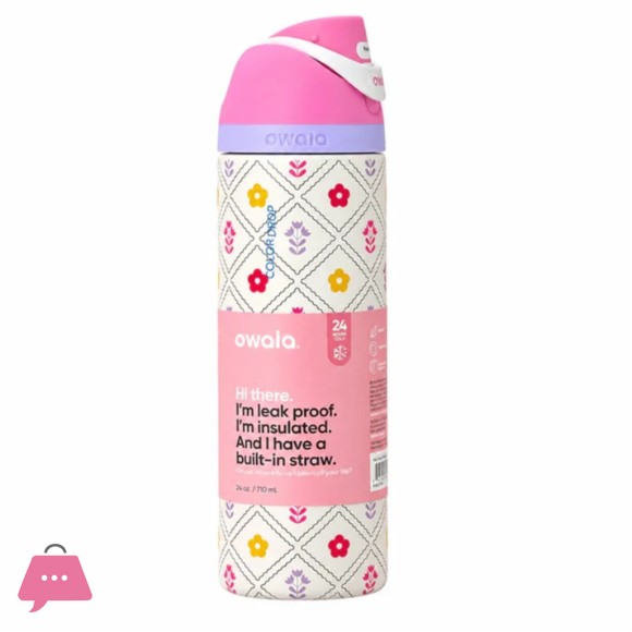 Owala 24oz Insulated Water Bottle – Leak-Proof FreeSip Straw Lid (Floral Pastel Edition)