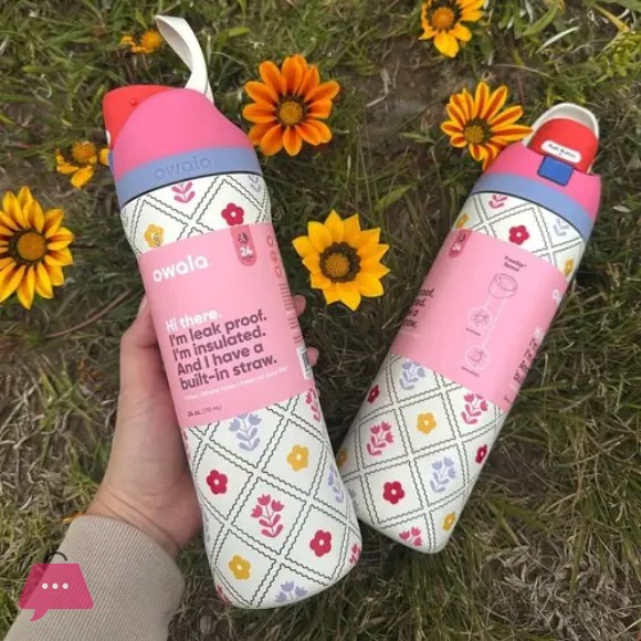 Owala 24oz Insulated Water Bottle – Leak-Proof FreeSip Straw Lid (Floral Pastel Edition)