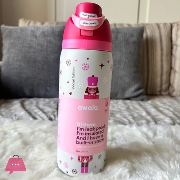 Owala 24oz Insulated Water Bottle – Leak-Proof FreeSip Straw Lid (Special Edition Pink Nutcracker)
