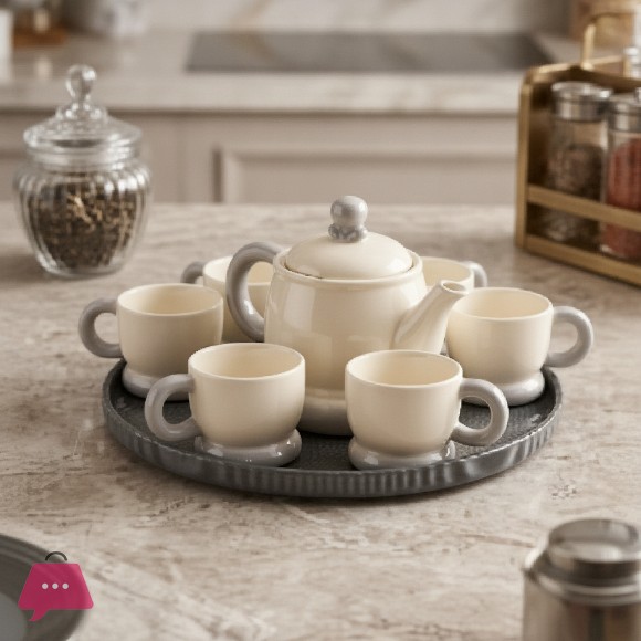 Pastel Color Ceramic Teapot Set with Revolving Tray