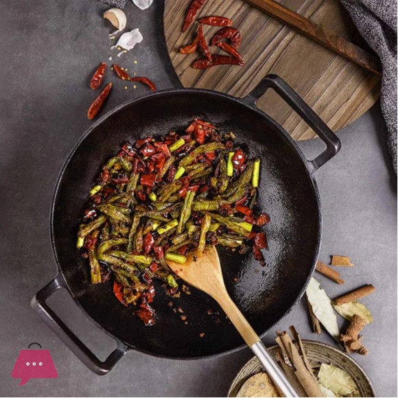 Pre Seasoned CAST IRON WOK with Wood Lid