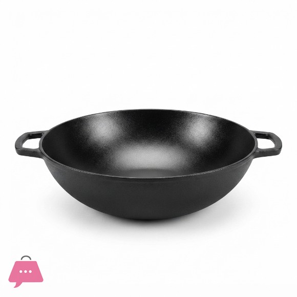 Pre Seasoned CAST IRON WOK with Wood Lid