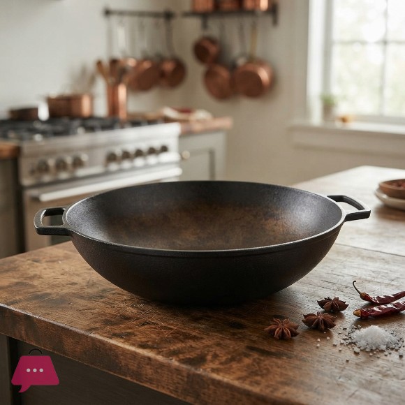 Pre Seasoned CAST IRON WOK with Wood Lid