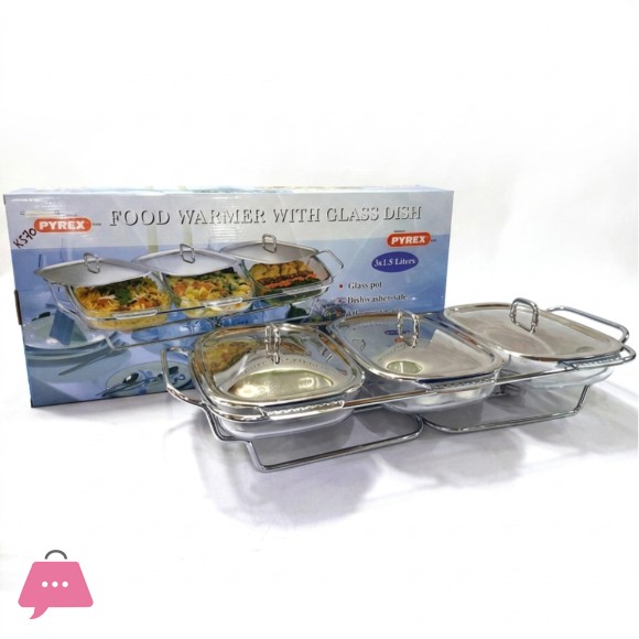 Pyrex Glass Dish Food Warmer With Candles 1.5 x 3 Liter K570