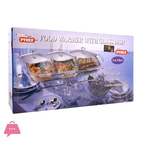 Pyrex Glass Dish Food Warmer With Candles 1.5 x 3 Liter K570