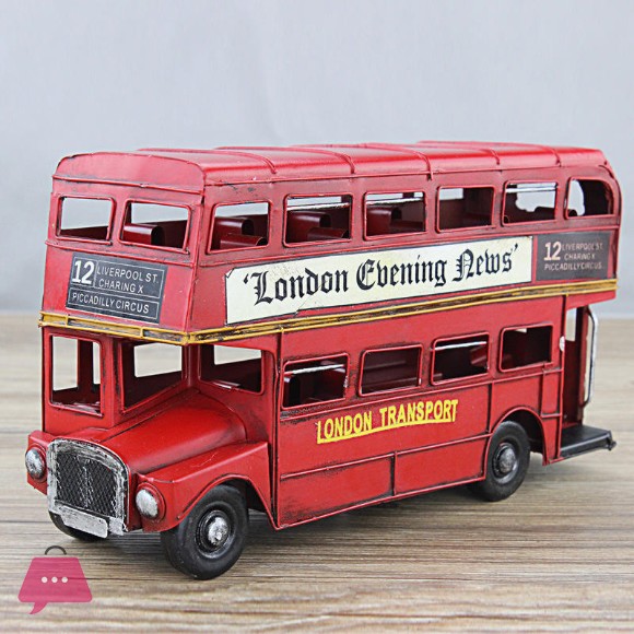 Red London Bus Model Vintage Iron Car for Home Decor and Gift Use