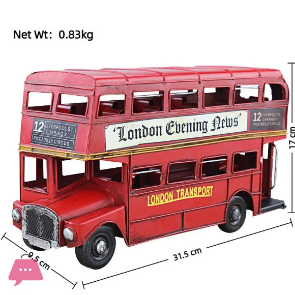 Red London Bus Model Vintage Iron Car for Home Decor and Gift Use