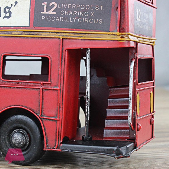 Red London Bus Model Vintage Iron Car for Home Decor and Gift Use