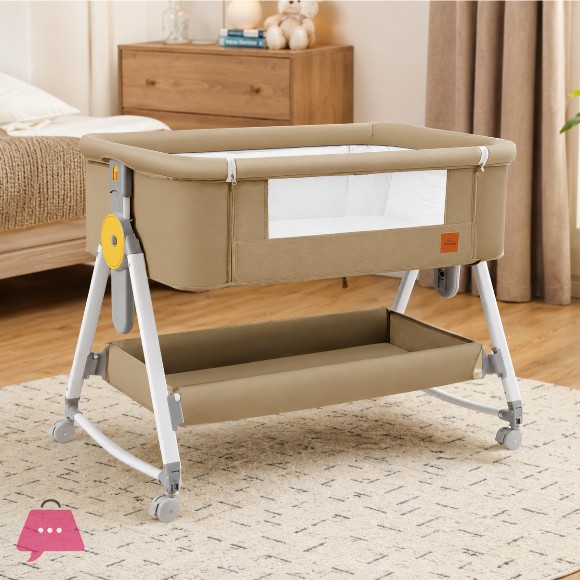 Rocking Baby Crib Adjustable Bedside Bed with Mosquito Net - C4