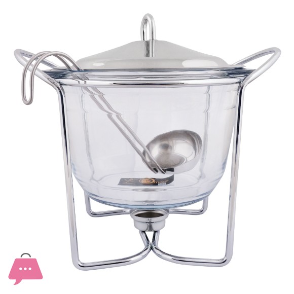 Round Food Warmer 4 Liter with Ladle Glass Casserole with Candle Warmer K610