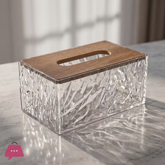1 Crystal Texture Acrylic Tissue Box with Wooden Lid