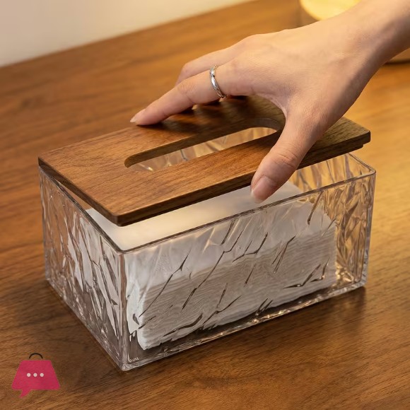 1 Crystal Texture Acrylic Tissue Box with Wooden Lid