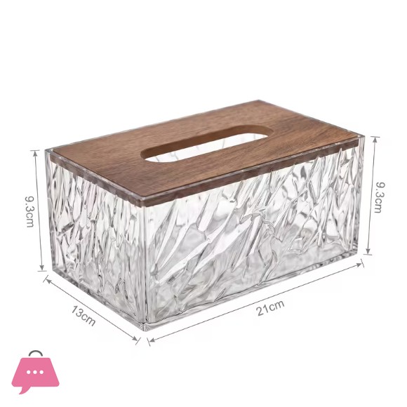 1 Crystal Texture Acrylic Tissue Box with Wooden Lid