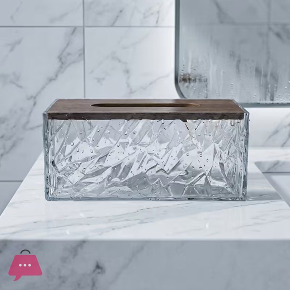 1 Crystal Texture Acrylic Tissue Box with Wooden Lid